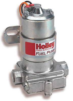 Flows 97 GPH (free flow).<br>
Flows 71 GPH at 4 PSI.<br>
Maximum pressure is 7 PSI.<br>
Regulator is not required.<br>
Motor draws only 2 Amps current.<br>
7-1/2 Amp fuse recommended.<br>
Provides constant fuel flow with no pulsation.<br>
Has externally accessible pressure relief valve (max. 7 PSI).<br>
Rotor/Vane pump design is more tolerant of contaminated fuels.<br>
New lower housing casting for enhanced fuel flow and quieter operation.<br>
Weighs only 2.88 lbs.<br>
Includes mounting bracket.<br>
Repair kits are readily available.<br>
Can be serviced from either pump end or brush cap end.<br>
NOT compatible with alcohol or methanol fuels.<br>
Use of safety shut-off switch, P/N 12-810, strongly recommended.<br>
Not designed or recommended for use with fuel injection systems.